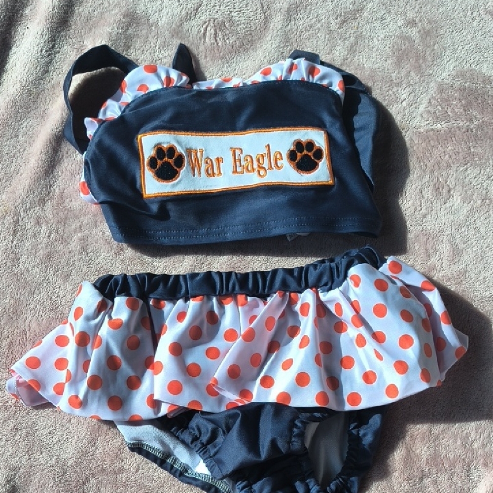 Kids Polka Dot Swimsuit - War Eagle Navy and Orange